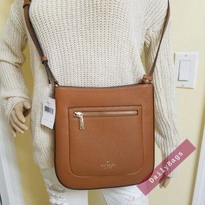 NWT KATE SPADE 100% AUTHENTIC WARM GINGERBREAD TOP ZIP CROSSBODY LEILA LEATHER
